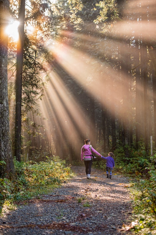 outside for a walk to stay active while at home